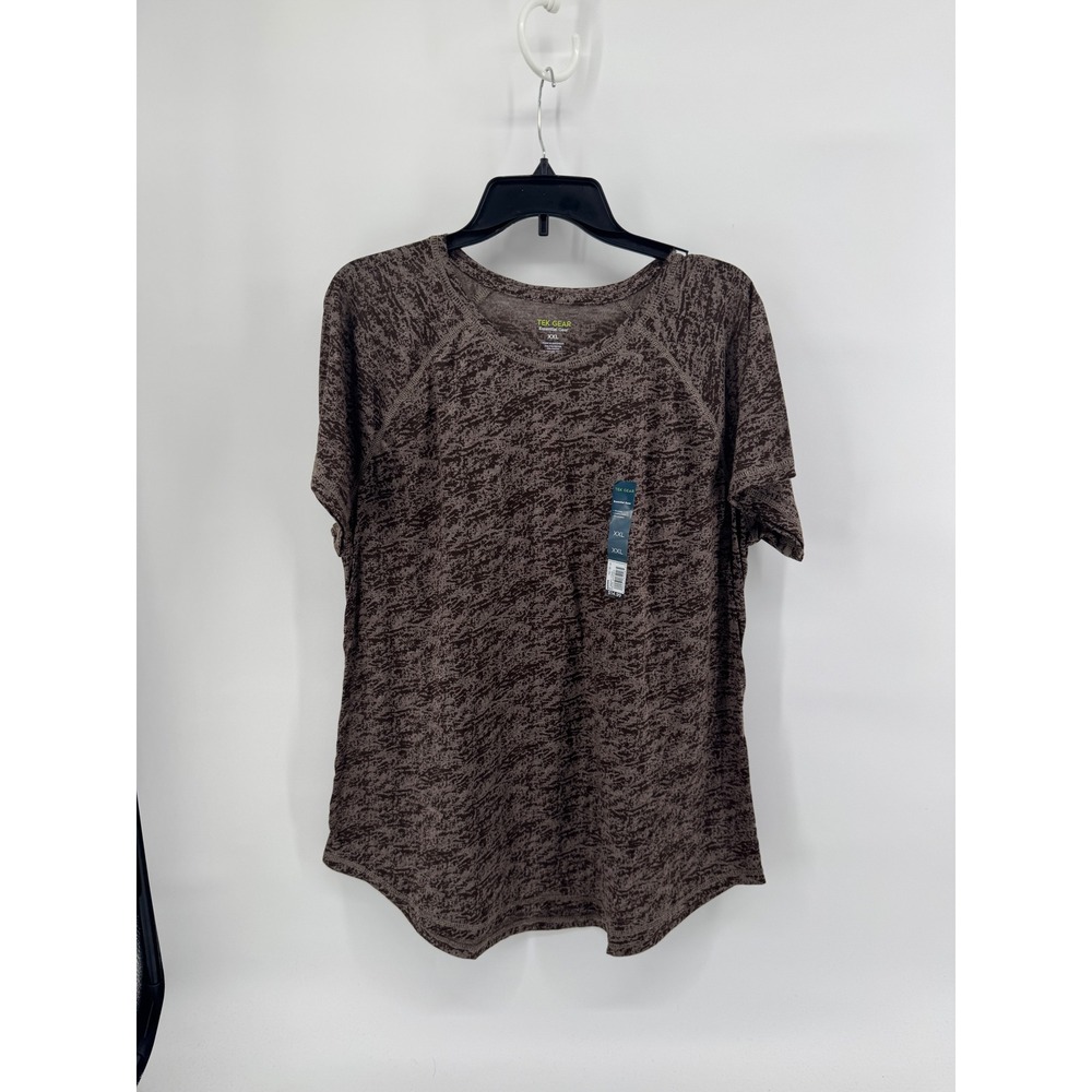 Tek Gear Essential Gear Workout Womens XXL Brown Abstract Print Athletic Tee NWT